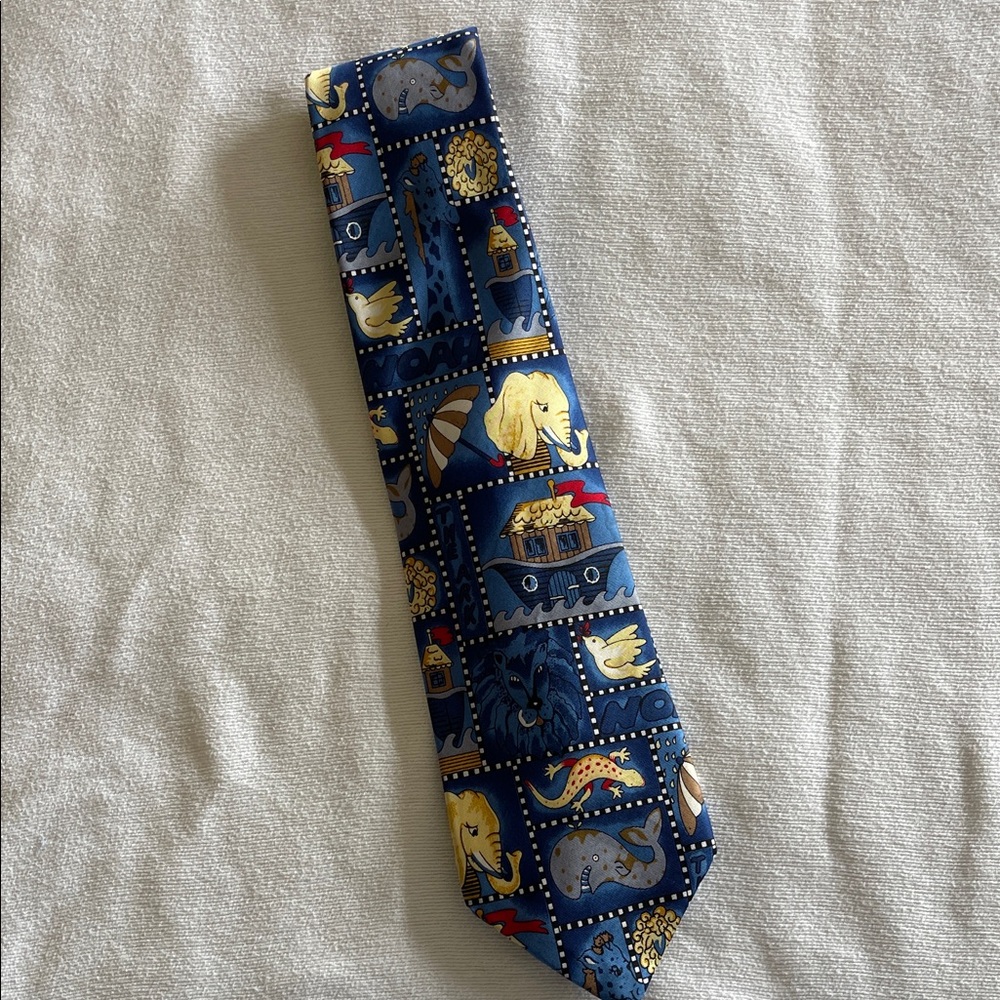 Navy Novelty Men's Tie with Yellow & Red Motifs